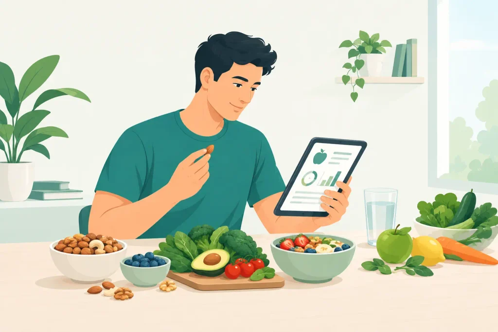 one man eat healthy food